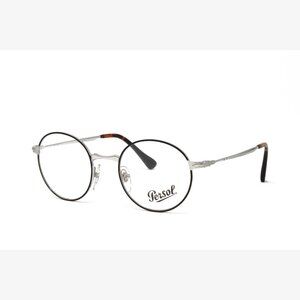 Persol PO2451V-1074 Unisex Eyeglasses Silver Black 47mm Round Metal NWT